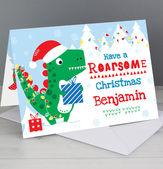 Personalised Dinosaur 'Have a Roarsome Christmas' Card