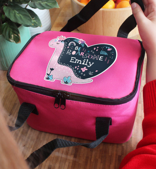 Personalised Dinosaur Pink Lunch Bag