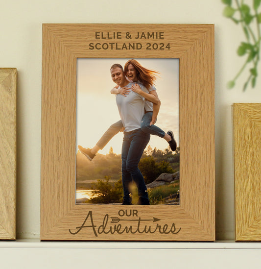 Personalised Our Adventures 5x7 Oak Finish Photo Frame