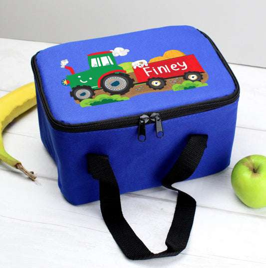 Personalised Tractor Blue Lunch Bag