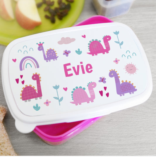 Personalised Girly Dinosaurs Name Only Pink Lunch Box