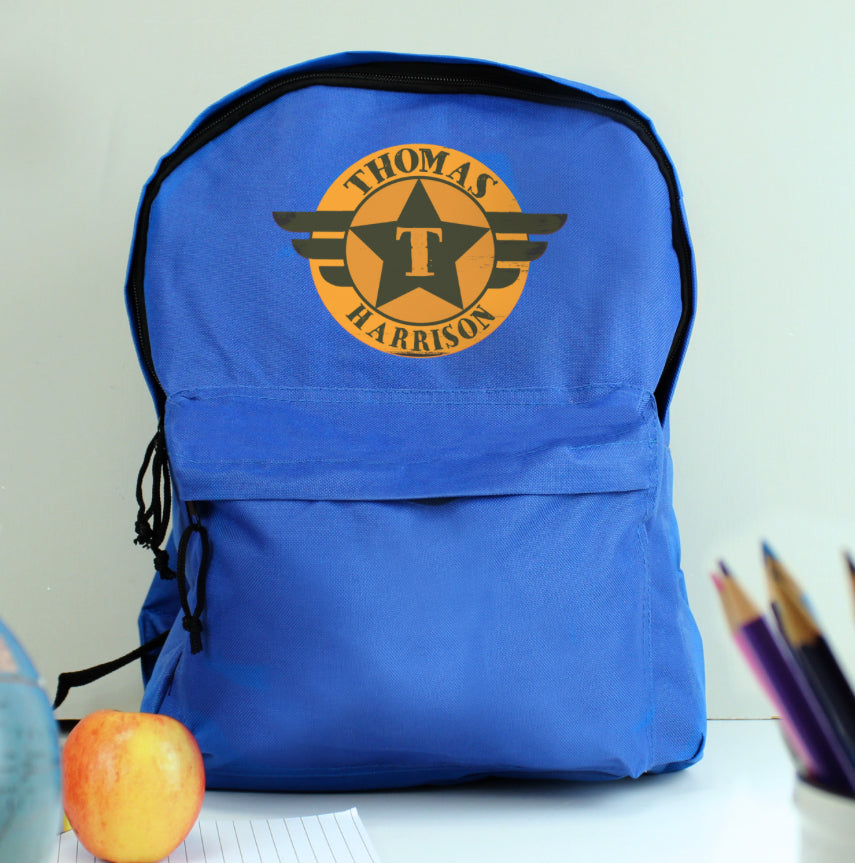 Personalised Badge Blue Backpack