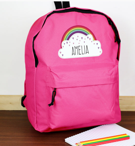 Personalised Rainbow Pink Backpack