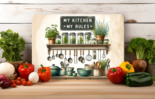 My Kitchen My Rules Glass Chopping Board