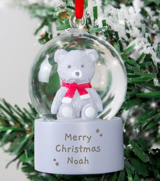 Personalised Message Teddy Bear Glitter Snow Globe Tree Decoration