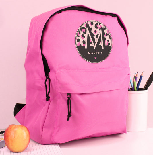 Personalised Leopard Print Pink Backpack