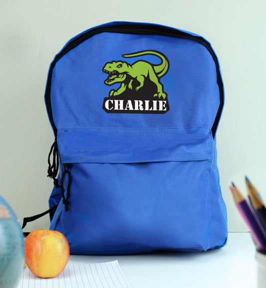 Personalised Dinosaur Blue Backpack