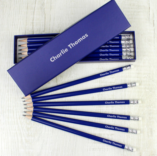 Personalised Name Only Box and 12 Blue HB Pencils