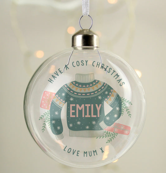 Personalised Cosy Christmas Glass Bauble