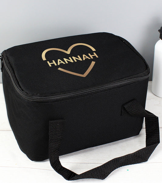 Personalised Gold Heart Black Lunch Bag