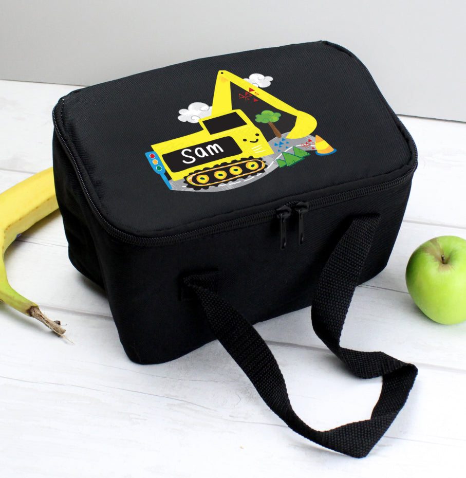 Personalised Digger Black Lunch Bag