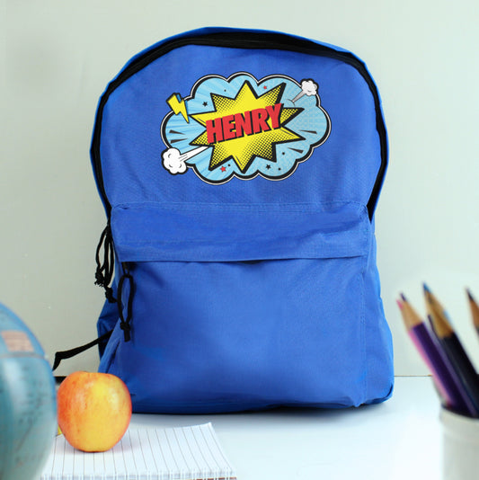 Personalised Superhero Blue Backpack