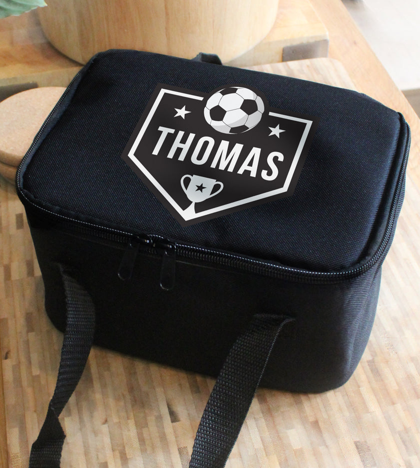 Personalised Football Black Lunch Bag