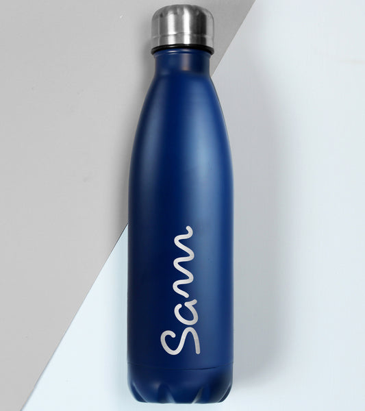 Personalised Name Only Blue Metal Insulated Drinks Bottle